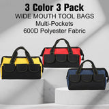 3 Pack Tool Bag for Men with Waterproof Hard Bottom, Heavy Duty Tool Bag Wide Mouth Tool Tote for Various Tools, Electrician Carpenter Mechanic Sanwuta