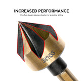 NEIKO 10218A Countersink Drill Bit Set for Wood and Metal, 1/4” Tri-Flat Shank, 5 Piece Countersink Bits, M2 High Speed Steel NEIKO