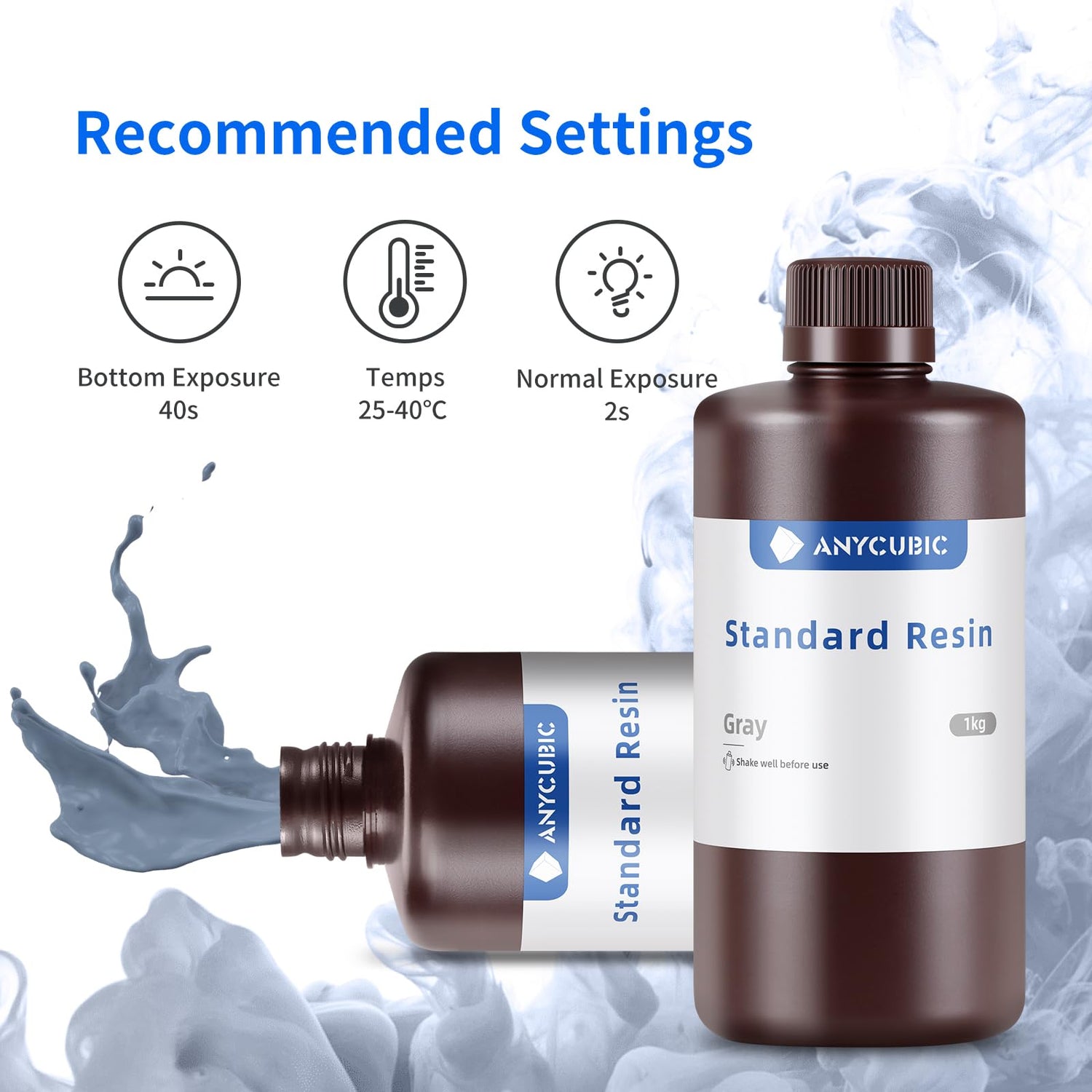 ANYCUBIC 3D Printer Resin, 405nm LCD UV-Curing 3D Resin, High Precision & Rapid Photopolymer Resin for LCD/DLP/SLA Resin 3D Printer (Grey, 1kg) ANYCUBIC