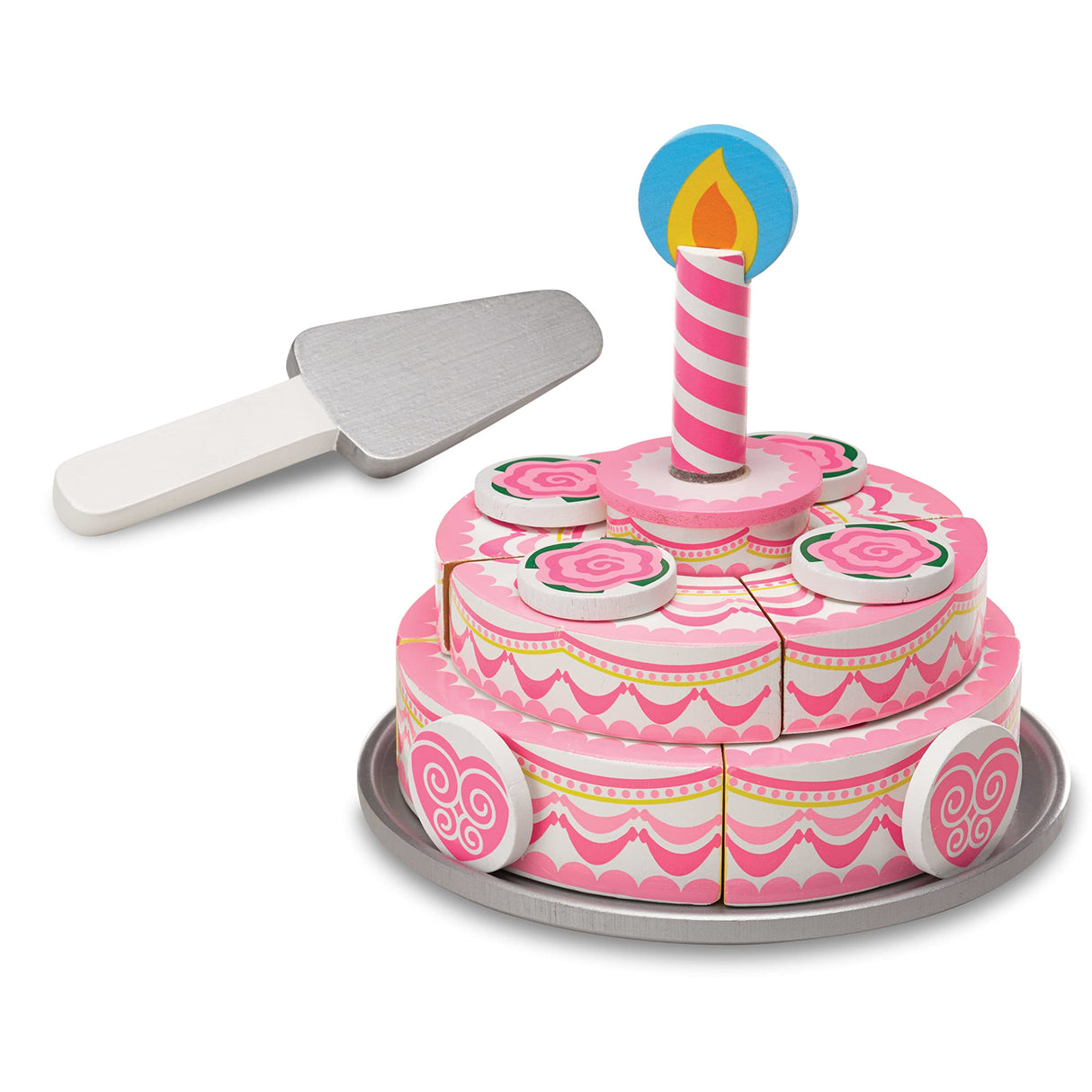 Melissa & Doug Triple-Layer Party Cake Wooden Play Food Set - Birthday Cake Pretend Food Play Set For Toddlers, Kids Ages 3+ Melissa & Doug