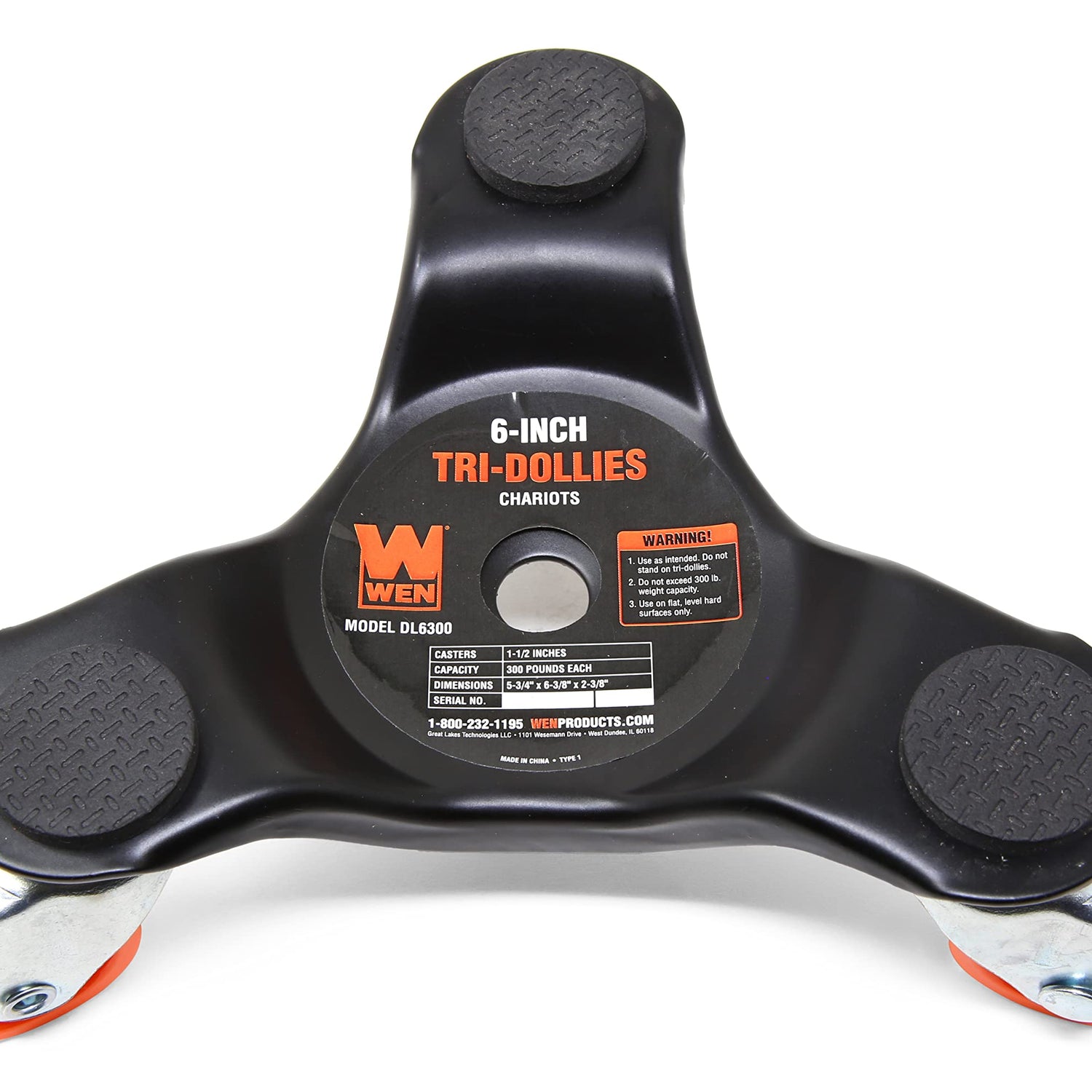 WEN DL6300 6-Inch 300-Pound Capacity Furniture Moving Tri-Dolly Set (4 Pack) , Black WEN