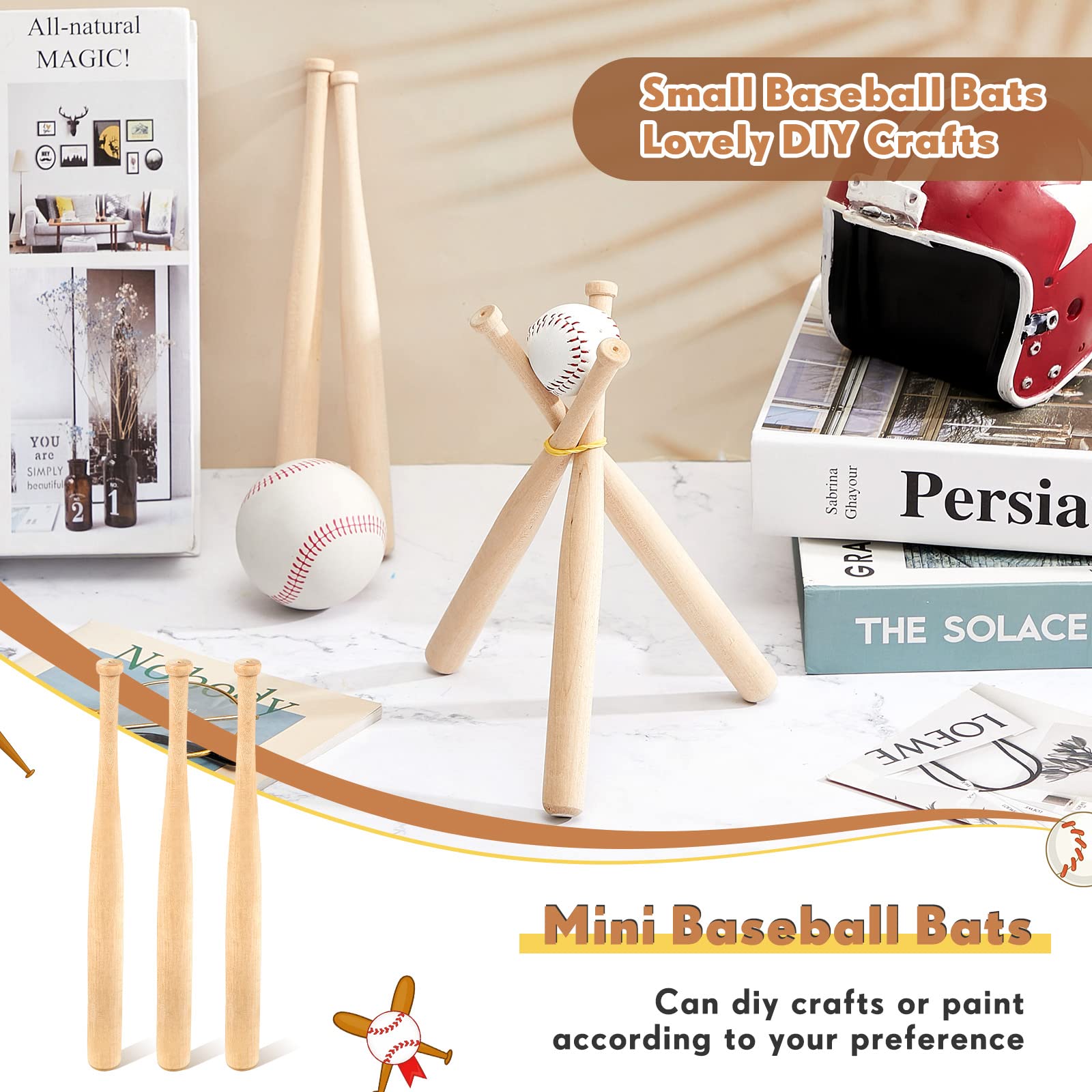 Mini Baseball Bat 8 Inch Unfinished Small Wooden Bats Unpainted Wood Baseball Bats for Painting Keychain Action Figures DIY Craft Projects Ball - WoodArtSupply