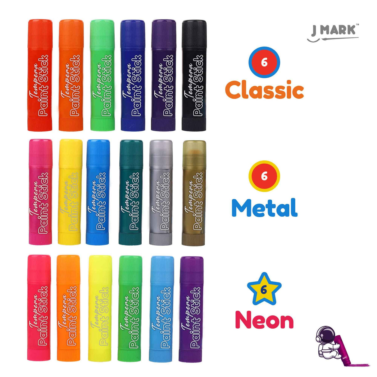 J MARK Solid Tempera Paint Sticks - Including Painting Book and Stencils, Set of Paint Sticks for Kids Washable- Tempera Sticks J MARK