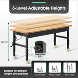 Antifir 60" ×24'' Adjustable Workbench,Rolling Heavy-Duty Worktable with Power Outlet and Wheels,Large Load Capacity Rubber Wood Top Workbench for Antifir