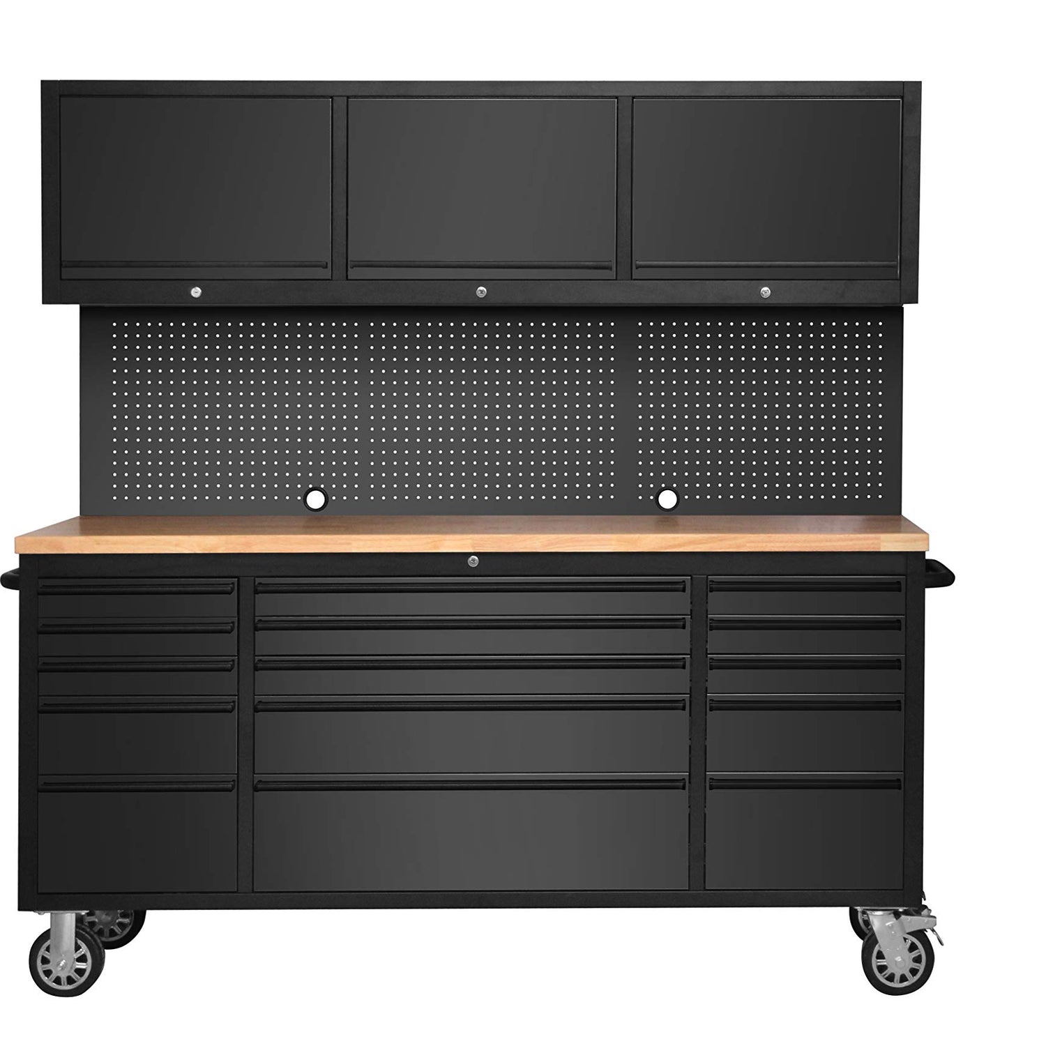SINDA 72 Inch Tool Chest with Drawers and Wheels Mobile Workbench Garage Tool Storage Cabinet Large Rolling Lockable Tool Box with Wood Top, 15 SINDA