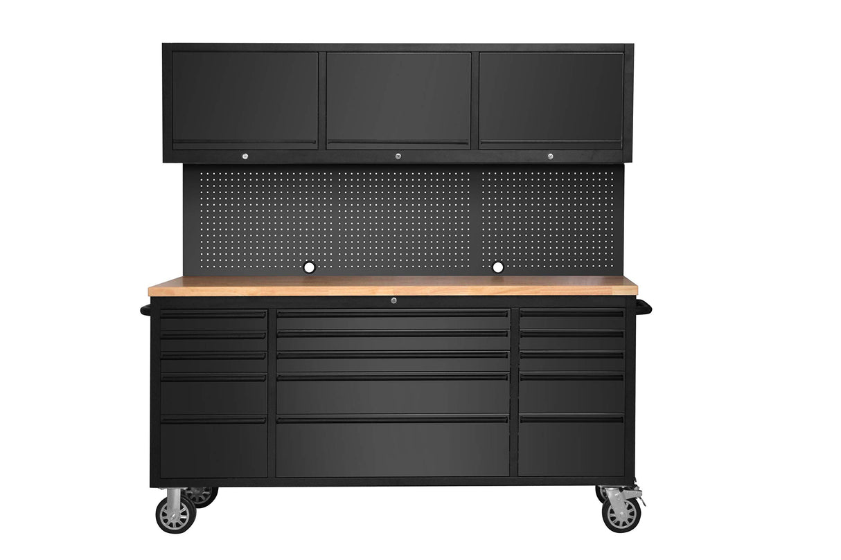 SINDA 72 Inch Tool Chest with Drawers and Wheels Mobile Workbench Garage Tool Storage Cabinet Large Rolling Lockable Tool Box with Wood Top, 15 SINDA