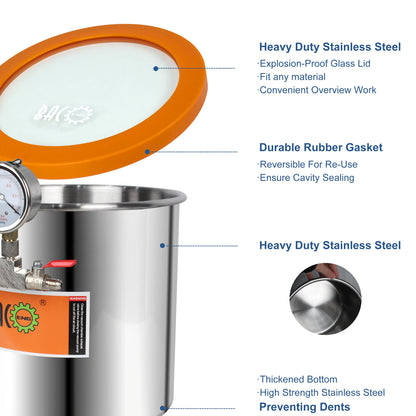 BACOENG 3 Gallon Tempered Glass Lid Stainless Steel Vacuum Chamber Perfect for Stabilizing Wood, Degassing Silicones, Epoxies and Essential Oils - WoodArtSupply