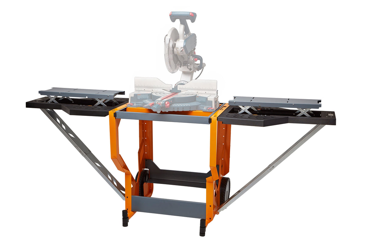 Bora Portamate - PM-8000 Miter Saw Stand Work Station | Mobile Rolling Table Top Workbench | Orange & Grey with Folding Wing Extensions Orange/Black Bora