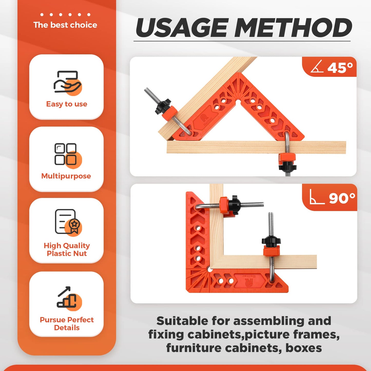 Relitec R 90 Degree Corner Clamp Clamping Square for Woodworking Positioning Squares Right Angle Clamp Tool Wood Clamps for Gluing Cabinets Picture - WoodArtSupply