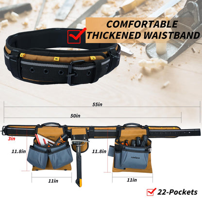 KUNN Carpenter Tool Belt with Suspenders Pro Framer Suspension Tool Rig for Construction Contractors and Electrician,Khaki - WoodArtSupply