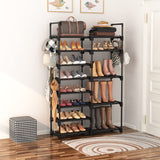 ROJASOP Shoe Rack Organizer, 8-Tier Metal Shoe Rack for Closet Entryway Garage, 26-32 Pairs Tall Shoe Boot Storage Shelf with 15 Hooks, Stackable ROJASOP