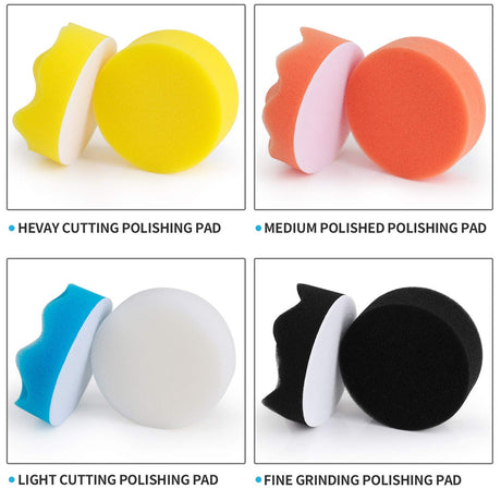 Kshineni 3 Inch Drill Buffing Pad, 11 Pcs Car Foam Polishing Pads Kit, Drill Buffer Polisher Attachment Buffing Kit for Car Polishing, Waxing, Kshineni