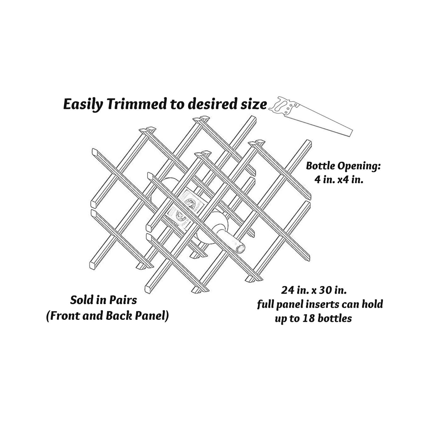 18-Bottle Trimmable Wine Rack Lattice Panel Inserts in Unfinished Solid North American Alder - WoodArtSupply