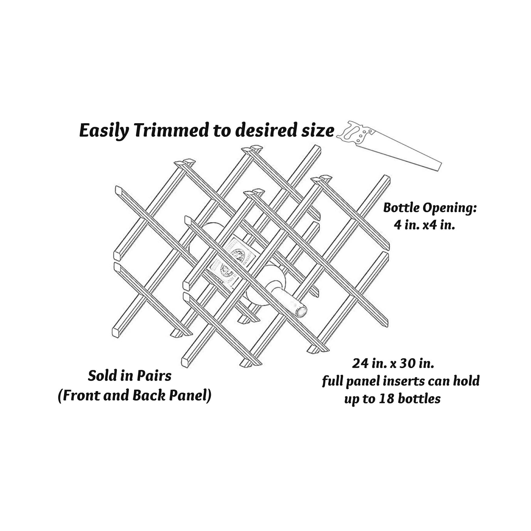 18-Bottle Trimmable Wine Rack Lattice Panel Inserts in Unfinished Solid North American Alder - WoodArtSupply