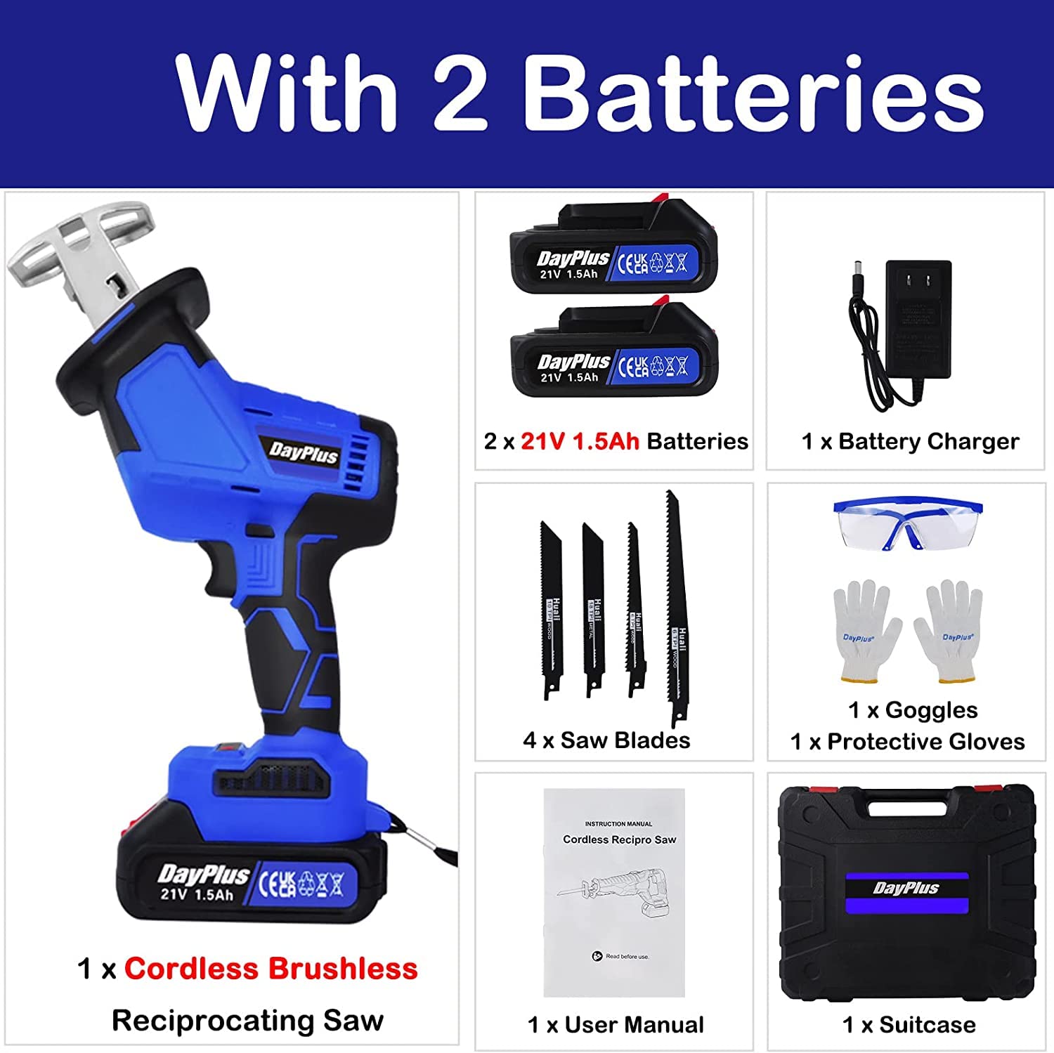 Cordless Reciprocating Saw, 21V MAX Brushless Powerful Battery Powered Sawzall, Variable Speed Electric Saw, Tool-Free Blade Change, LED Light, Sabre Royalswill