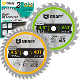 GRAFF Set 4-1/2-Inch Circular Saw Blade with 3/8-Inch Arbor - 24-Teeth & 40-Teeth Grinder Saw Blade for Wood, Plywood, Drywall, MDF, Plastic - Wood GRAFF