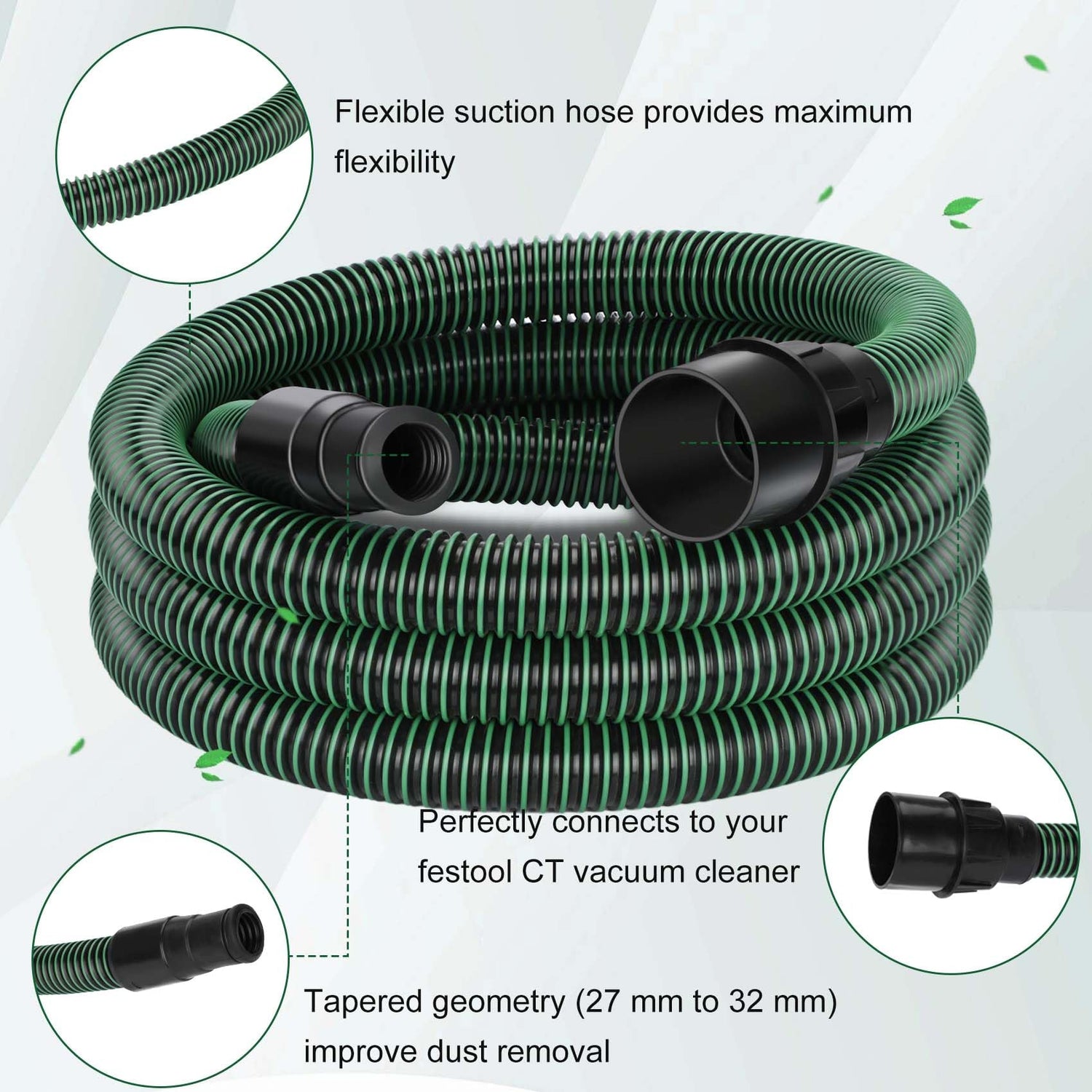 Dust Extractor Hose for Festool Vacuum Suction Hose D27/32x5m, Compatible with festool CT 26/36/48 CT 15/25 CT MINI and CT MIDI from 2019 onwards Feikeer