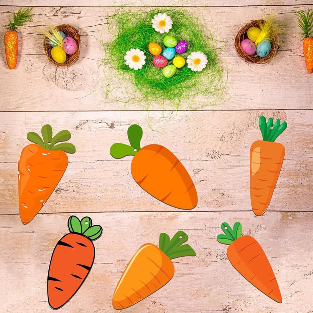 Lurrose 12Pcs Wood Carrot Cutouts Easter Wooden Carrot Ornaments Unfinished Carrot Shape Wood Slices for Easter DIY Crafts Party Home Decorations Lurrose