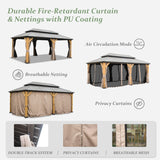 Domi 12x20 ft Wood Gazebo, Cedar Wood Frame Hardtop Gazebo with Galvanized Steel Double Roof, Outdoor Gazebo with Netting and Curtains, Patio Gazebo domi outdoor living