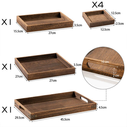 Yangbaga Rustic Wooden Serving Trays with Handle - Set of 7 Rectangular Platters for Entertaining, Breakfast, Coffee Table, Home Decor - WoodArtSupply