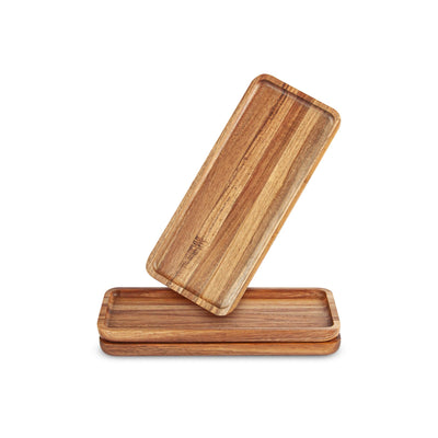 Acacia Wood Serving Trays, Set of 3 Wooden Serving Platters for Home Decor, Food, Cheese, Fruit, Vegetables, Charcuterie, Appetizer Serving Tray(11.8