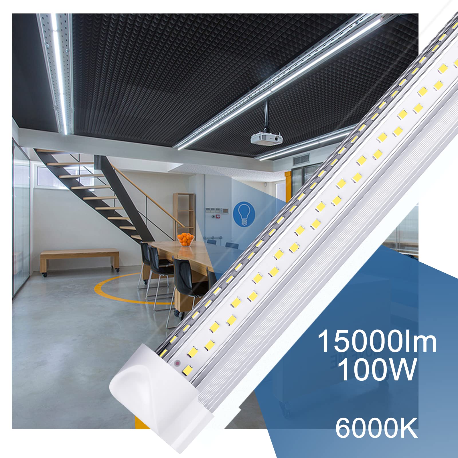 ONLYLUX 8Ft LED Shop Light Fixture - 8 Foot 100W 15000LM 6500K, Linkable with Plug LED Lights for Garage,V Shape, 96" T8 LED Tube Light, Hight - WoodArtSupply