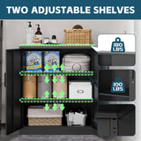 MIIIKO Metal Storage Cabinet with Locking Doors, 2-Door Metal Locker with 2 Shelves, Black Metal Cabinet with Lock for Home Office, Garage, Utility MIIIKO