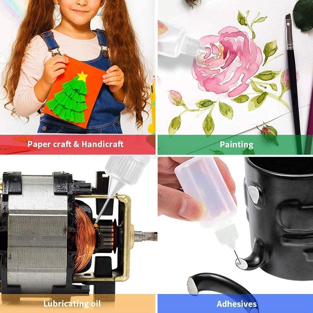 6 Pcs 4 Ounce Needle Tip Glue Bottle 120ml Plastic Dropper Bottles Multicolor Lid with 2 Pcs Mini Funnel for Small Gluing Projects, Paper Quilling Hulless