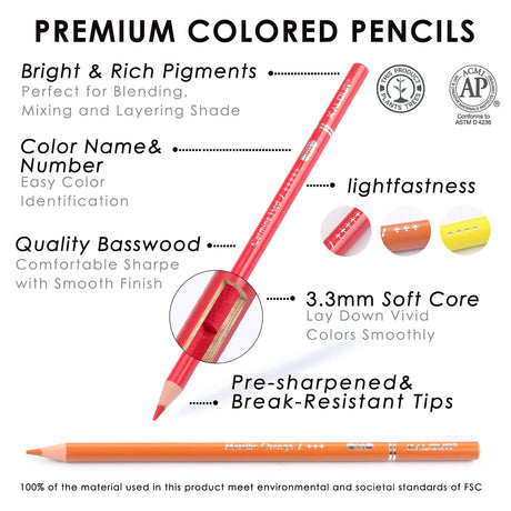 KALOUR Professional Colored Pencils,Set of 300 Colors,Artists Soft Core with Vibrant Color,Ideal for Drawing Sketching Shading,Coloring Pencils for KALOUR