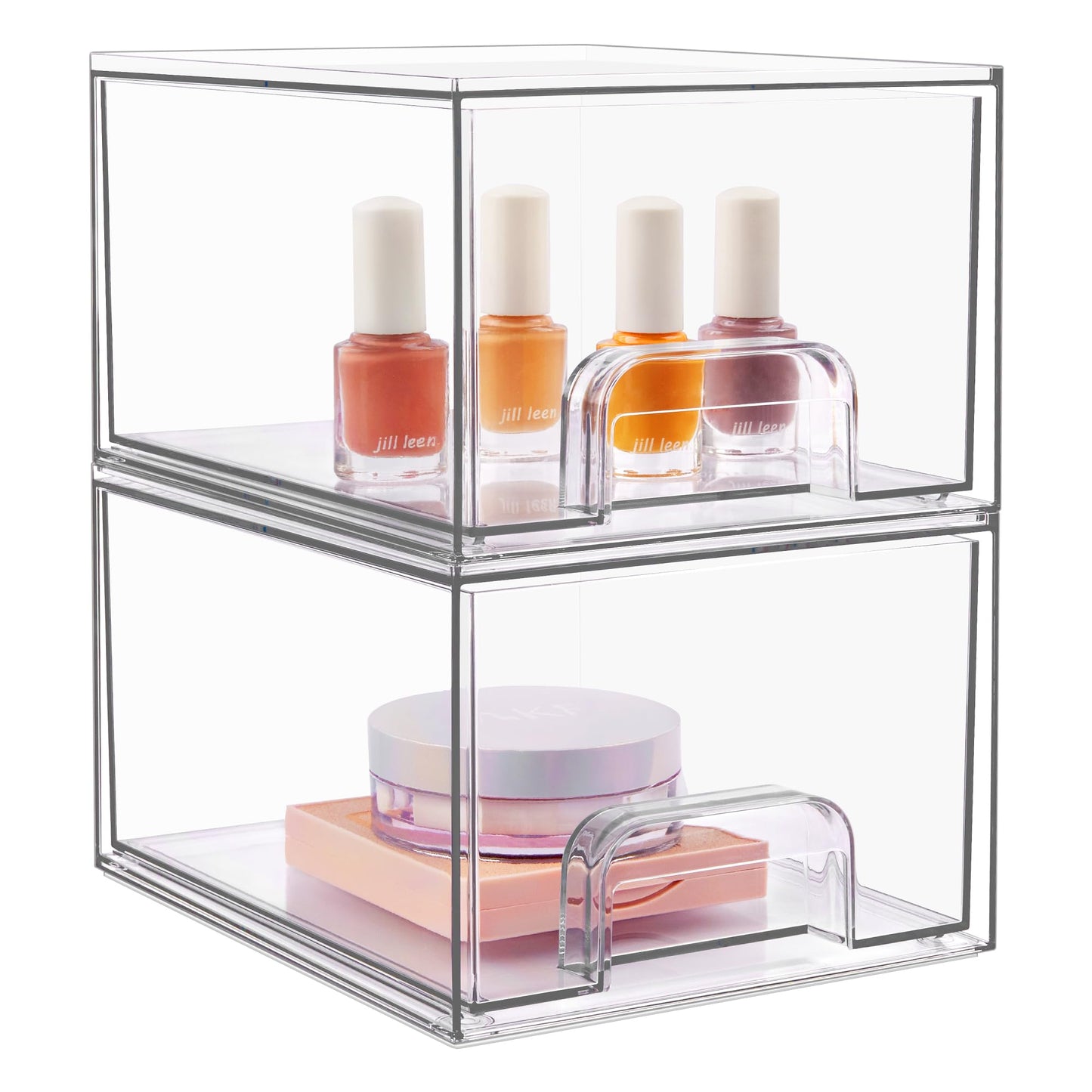 Vtopmart 2 Pack Stackable Makeup Organizer Storage Drawers, 4.4'' Tall Acrylic Bathroom Organizers,Clear Plastic Storage Bins For Vanity, Undersink,