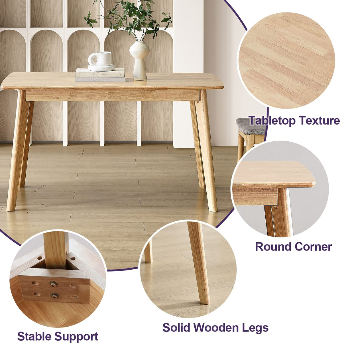 seonyou Solid Wood Kitchen Dining Table Mid Century Modern Wooden Dining Room Table Rectangular Kitchen Table Rustic Restaurant Table seonyou