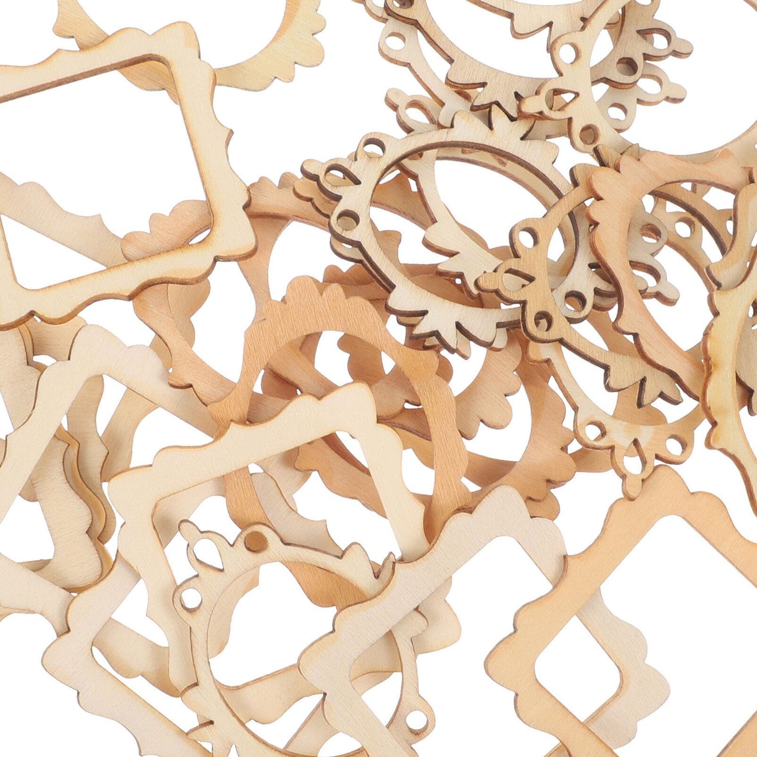 SEWACC 60 Pcs Unfinished Wood Photo Frame Pendants Wooden Cutouts Mini Picture Frame Wooden Shape Pieces for DIY Craft Ornaments Wood Picture Frames SEWACC