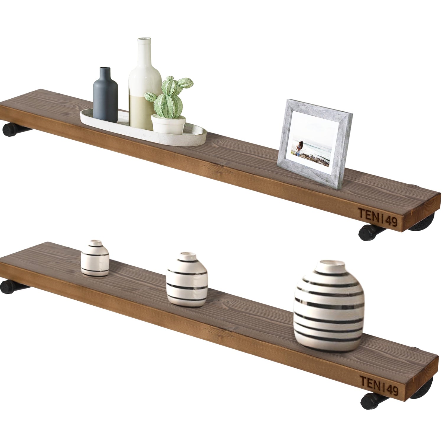 TEN49 Espresso Industrial Pipe Floating Wood Shelf - 36" Rustic Decor TEN49
