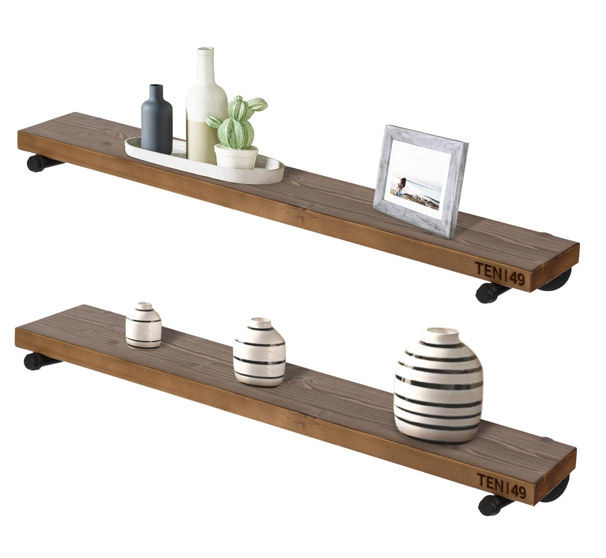 TEN49 Espresso Industrial Pipe Floating Wood Shelf - 36" Rustic Decor TEN49