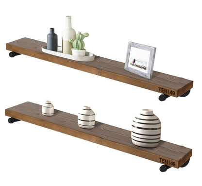 TEN49 Espresso Industrial Pipe Floating Wood Shelf - 36" Rustic Decor - WoodArtSupply