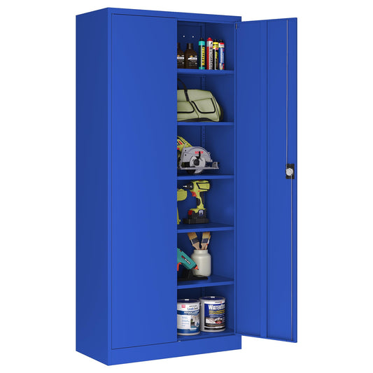 LISSIMO Steel Storage Cabinet with Lock,Locking Storage Cabinet with 2 Doors and 5 Adjustbale Shelves, Garage Cabinets for Tool Storage for - WoodArtSupply