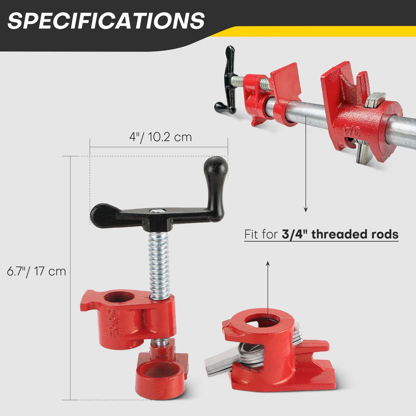 Acymner Wood Gluing Pipe Clamp Set | 3/4" Heavy Duty Woodworking Cast Iron Pipe Clamps Quick Release Pipe Wood Clamps (4 Pack, 3/4")