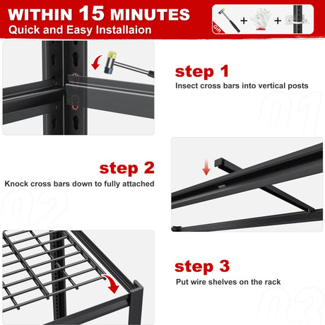 REIBII 55"W Garage Shelving Units and Storage Shelves Heavy Duty Shelving, 3500LBS Garage Storage Shelves 6-Tier Adjustable Metal Shelves for Storage REIBII