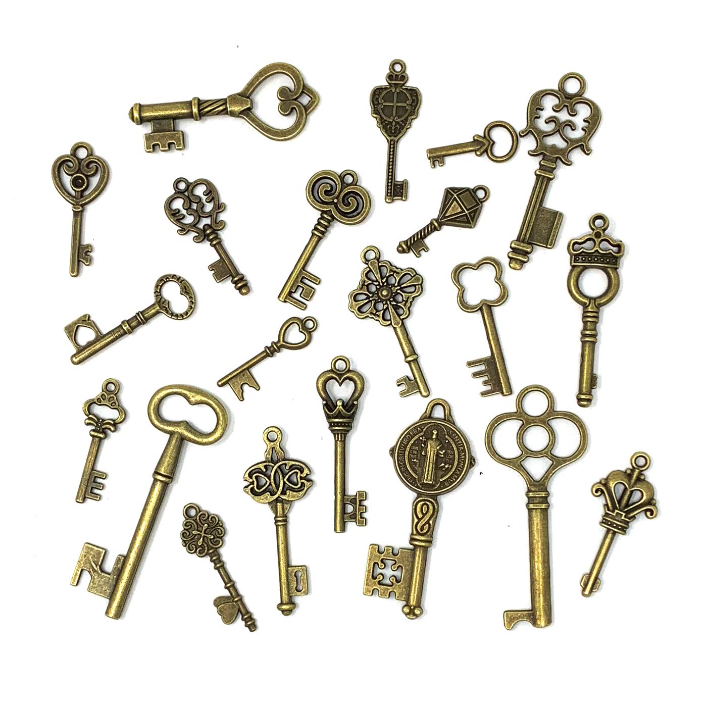 125 PCS Vintage Skeleton Key Set Charms, JIALEEY Mixed Antique Style Bronze Brass for Pendant DIY Jewelry Making Wedding Party Favors JIALEEY