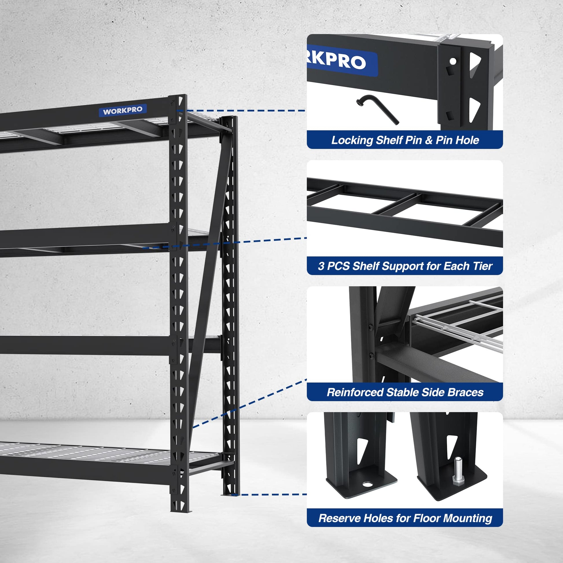 WORKPRO 68" Ultra Wide 4-Tier Metal Garage Shelving Unit, 68"W x 24"D x 65"H, 7200 LBS Capacity, Heavy Duty Storage Utility Rack, Industrial - WoodArtSupply