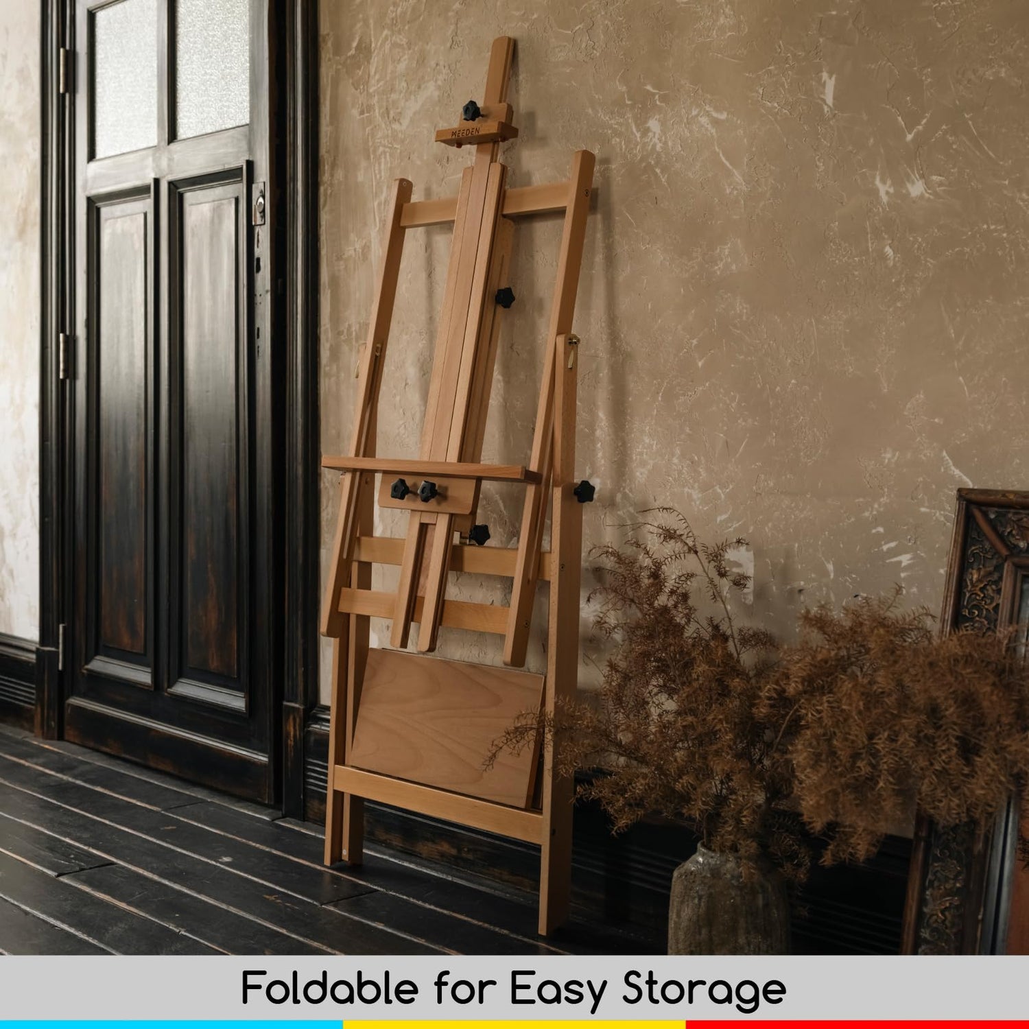 MEEDEN Large Studio Artist Easel, Adjustable Studio Painting Easel, Solid Beechwood H Frame Easel, Display Art Easel for Watercolor, Acrylic, Oil MEEDEN