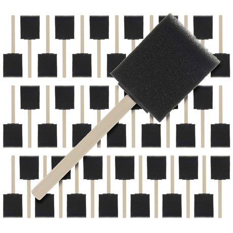 US Art Supply 2 inch Foam Sponge Wood Handle Paint Brush Set (Super Value Pack of 40) - Lightweight, Durable and Great for Acrylics, Stains, US Art Supply