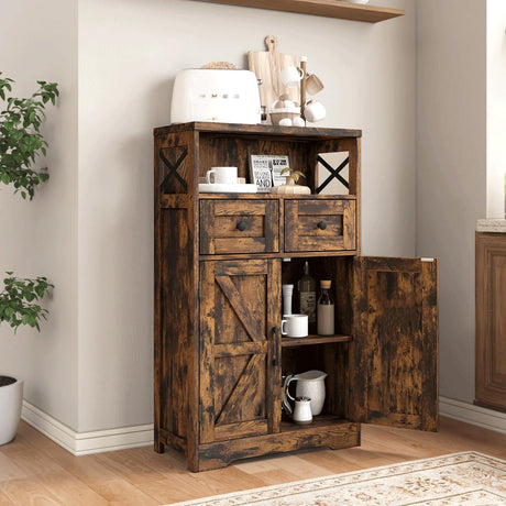 Befrases Farmhouse Storage Cabinet with Drawers and Shelves, Freestanding Kitchen Pantry Storage Cabinet, Floor Storage Cabinet Hutch Cupboard for Befrases