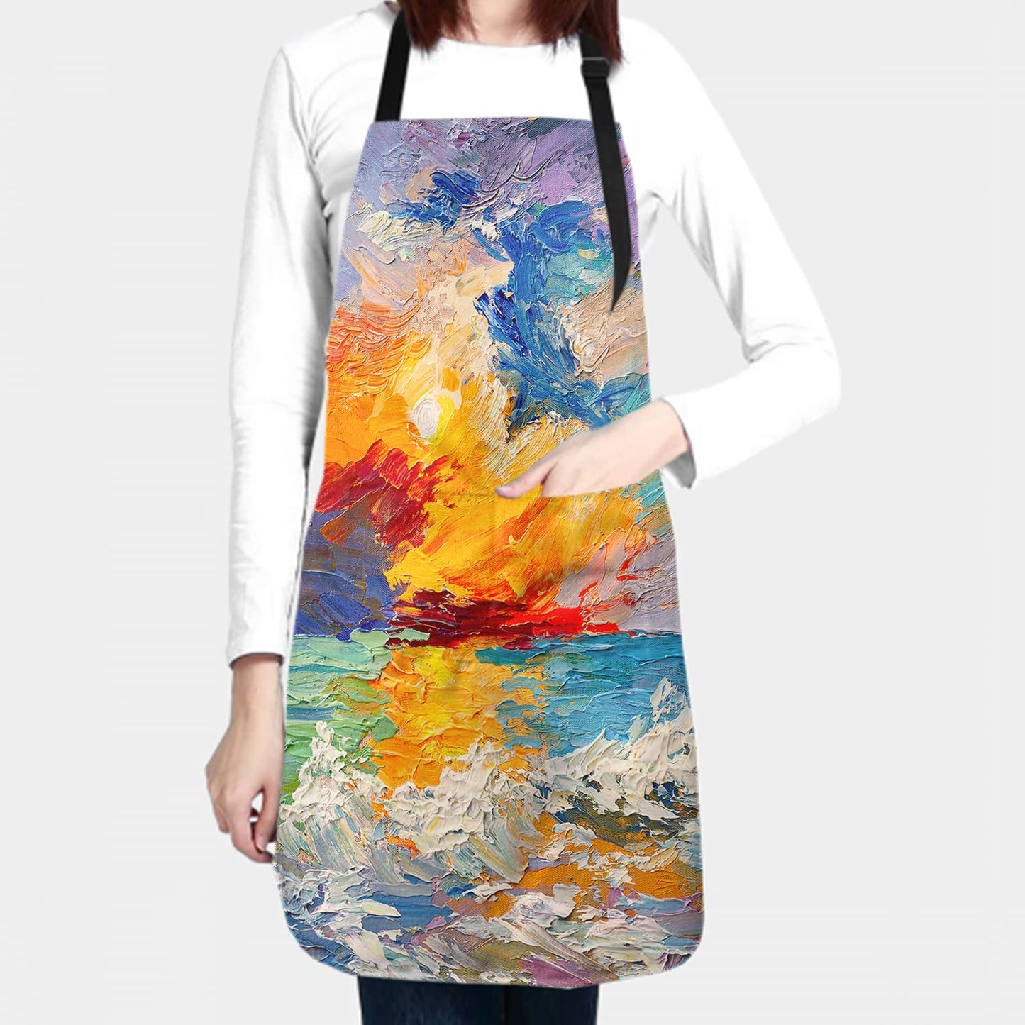 Giwawa Oil Paint Painting Apron - Adjustable Neck & Hidden Centre Pocket - Colorful Rainbow Art Summer Kitchen Apron Colored Artist Smock Chef Garden - WoodArtSupply