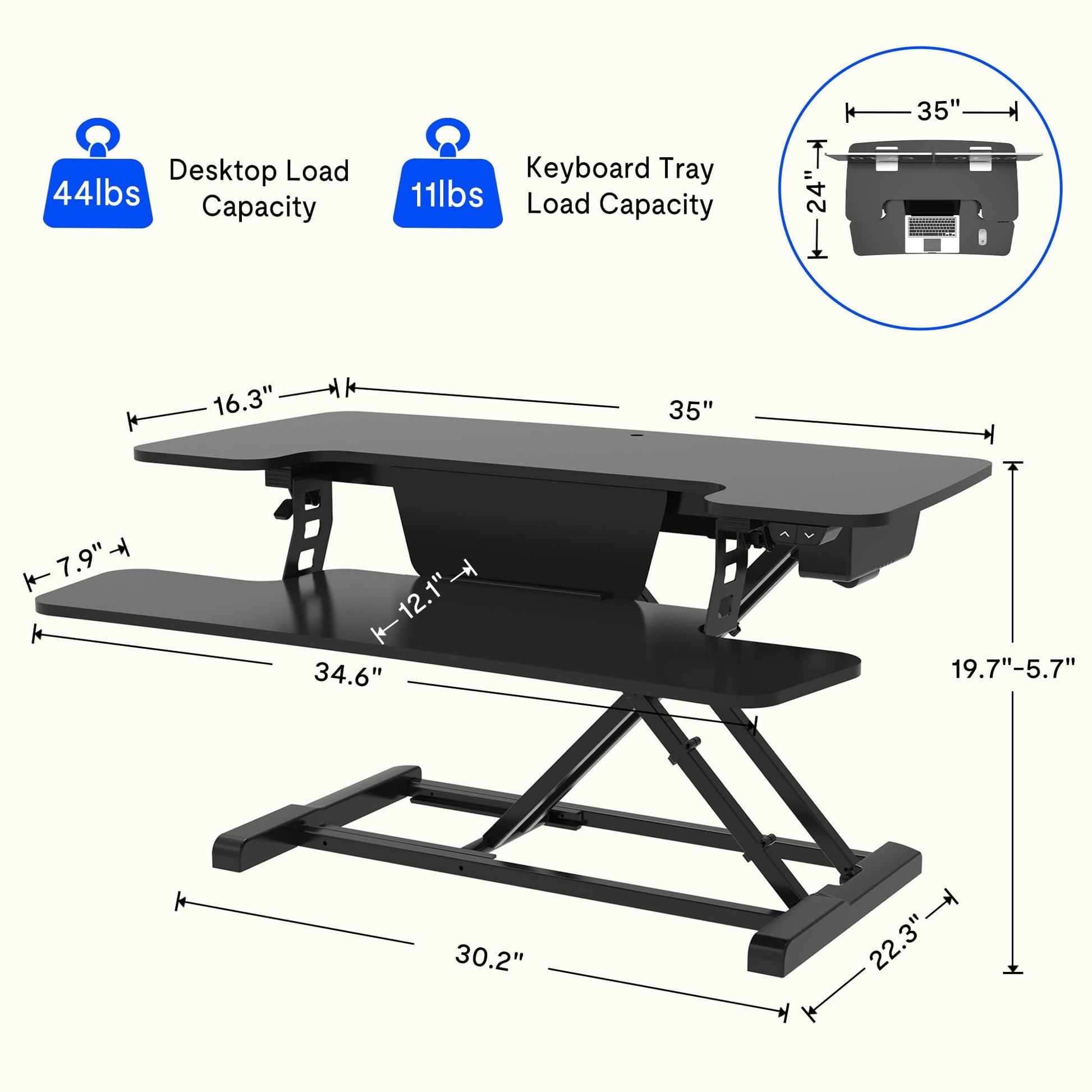 FLEXISPOT Electric Standing Desk Converter 36" Wide Motorized Stand up Desk Riser for Monitor and Laptop,Black Height Adjustable Desk for Home Office - WoodArtSupply