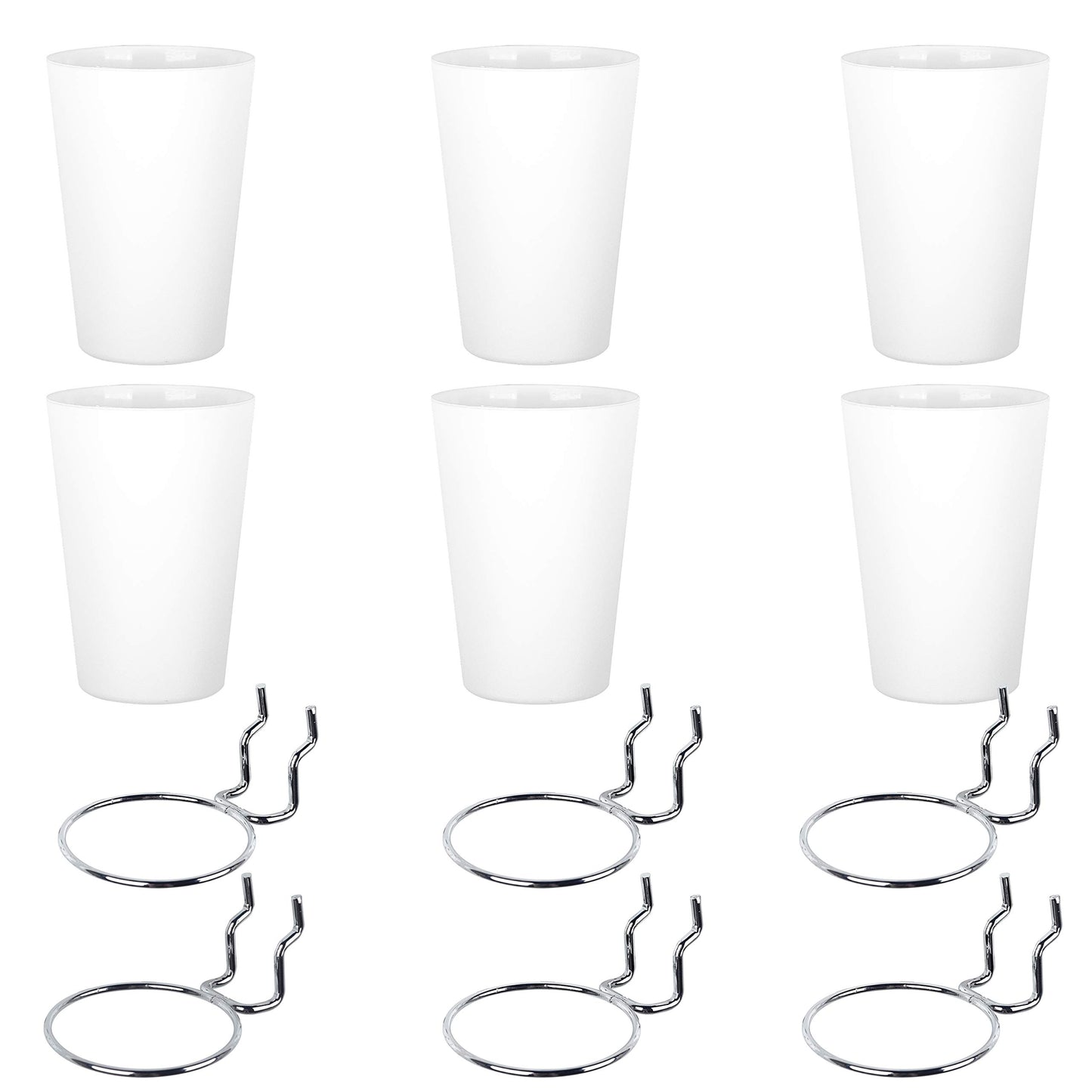 Kuhome 6 Sets Pegboard Hooks with Pegboard Cups, Ring Style Pegboard Bins with Rings, Pegboard Cup Holder Accessories for Organizing Storage (White) - WoodArtSupply