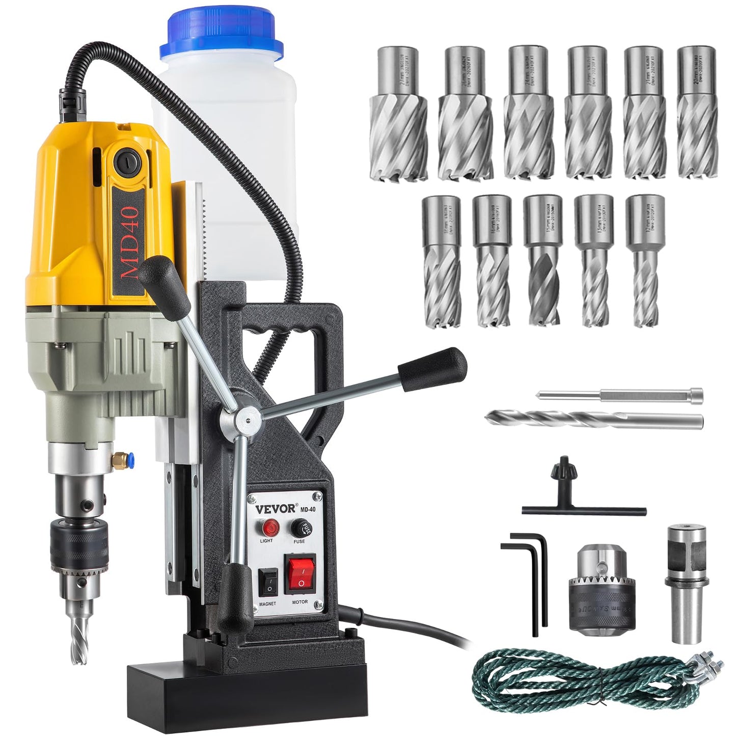 VEVOR Magnetic Drill, 1100W 1.57" Boring Diameter, 2697lbf/12000N Portable Electric Mag Drill Press with 12 Drilling Bits, 580 RPM Max Speed Drilling - WoodArtSupply