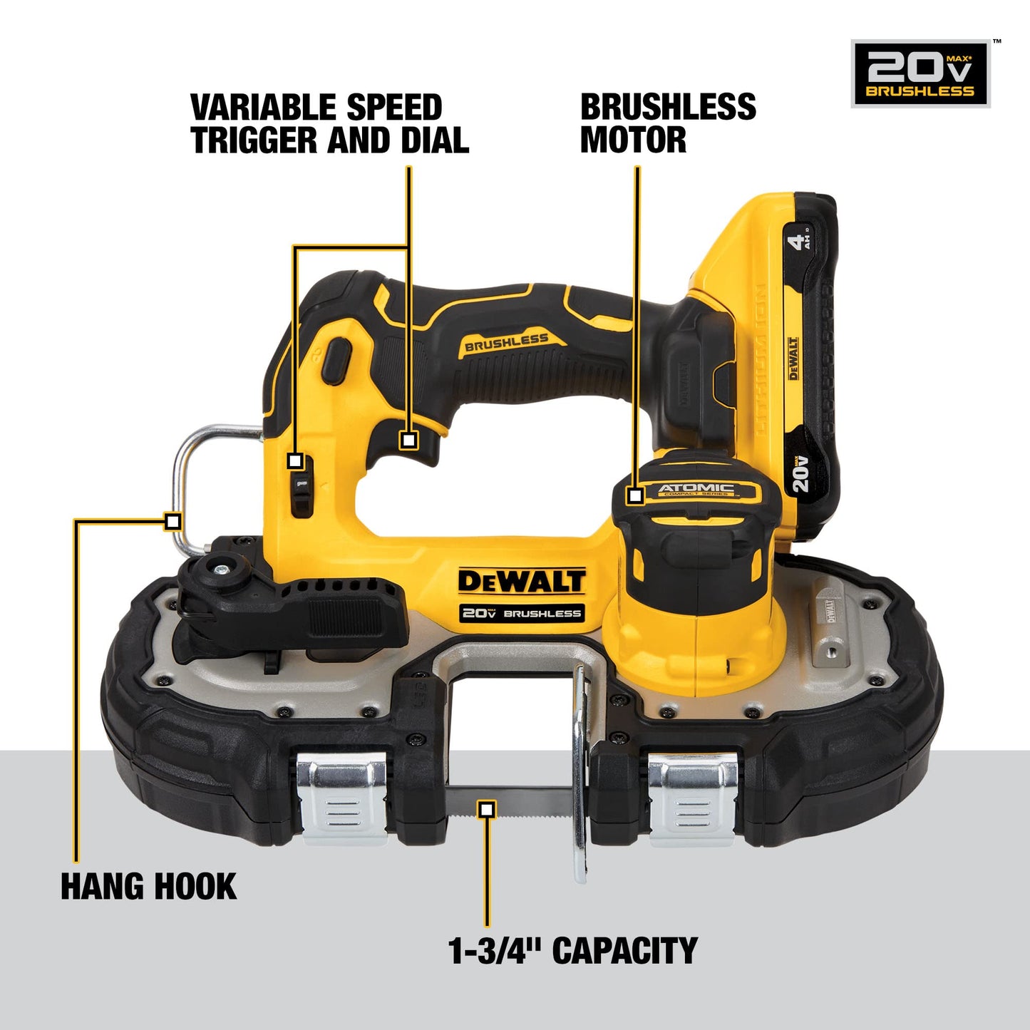 DEWALT ATOMIC 20V MAX* Brushless Cordless 1-3/4 in. Compact Bandsaw Kit (DCS377Q1) - WoodArtSupply