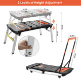 Multifunctional Folding Work Table, 7 in 1 Work Benches for Garage, as Portable Workbench, Sawhorse, Scaffold, Platform, Car Creeper, and Hand Truck, TLGREEN