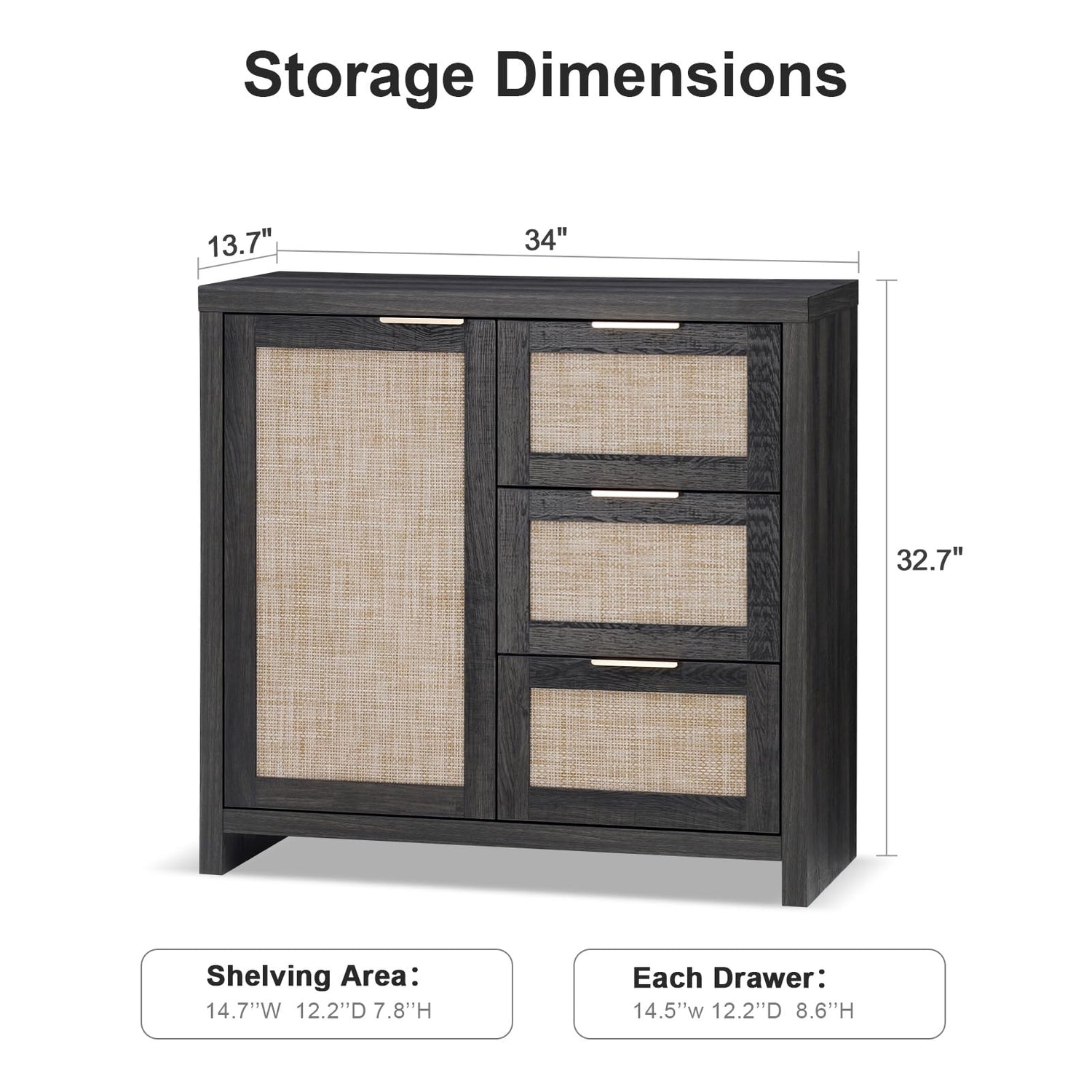 OAKHAM HOME Hampstead Storage Cabinet Set, Rattan Sideboard Buffet Cabinet with 3 Doors and 3 Drawers, 65.4" Large Kitchen Cabinet Console Cabinet OAKHAM HOME